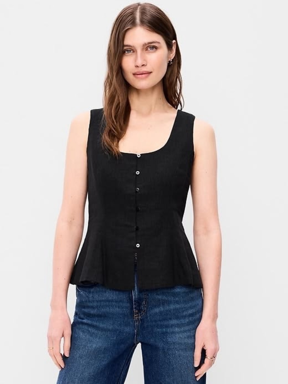 Old Navy Black Sleeveless Button-Front Peplum Top